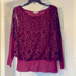 Joseph A. Maroon Lacey Raglan Sleeve scoop Neck Top Size L